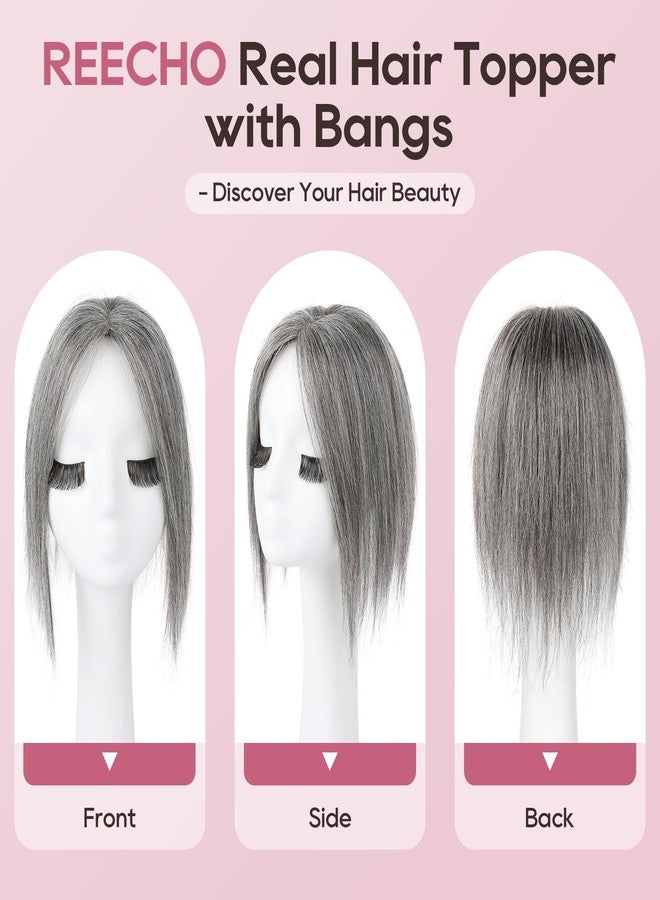 REECHO Human Hair Toppers for Women Real Human Thick Hair Topper Invisible Wiglett for Daily Wear Adding Instant Volume, Medium Brown with Highlights - Image 4